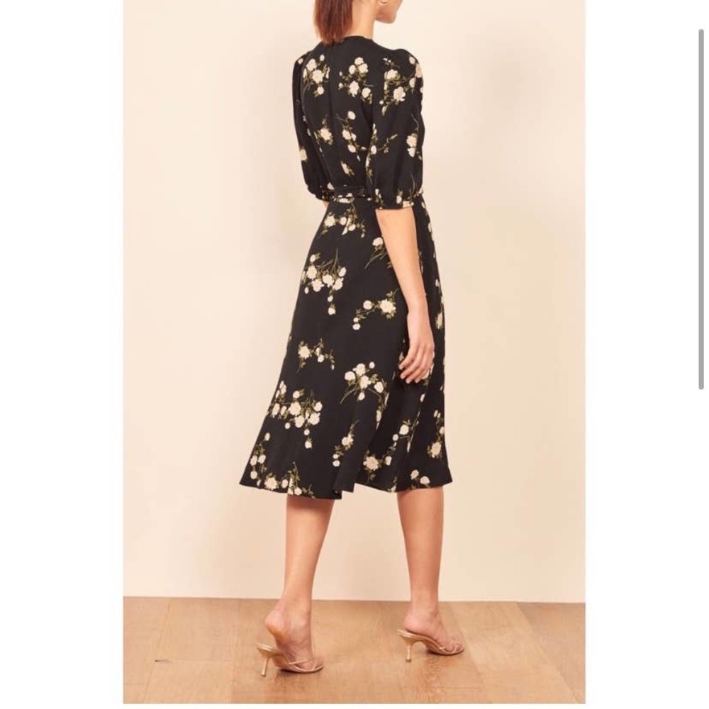 Reformation Maria Black Floral Wrap Dress (Size M) - Picture 3 of 8